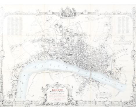 A vintage map of 'London, Olden Times. Westminster and Southwark'. Published by W. Newton, 1855. Framed and glazed. 138cm x 1