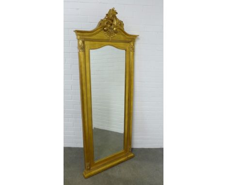 Gilt wood floor standing mirror, 82 x 202cm. 