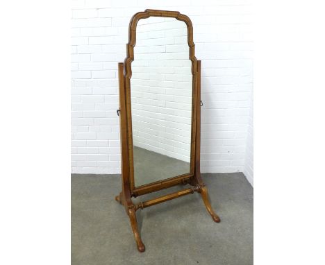 Queen Anne style walnut cheval mirror, 65 x 146cm. 