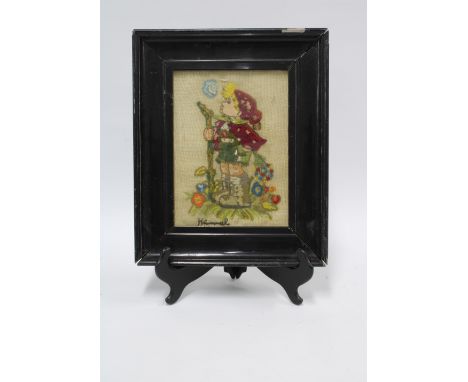 Hummel wool work embroidery, framed under glass, 14 x 19cm 
