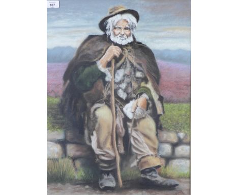 John Foster, pastel of an elderly man, signed and framed under glass, 45 x 60cm 