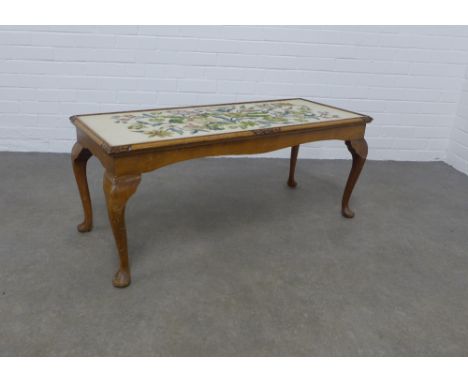 Mahogany coffee table with tapestry top, 109 x 45 x 44cm. 