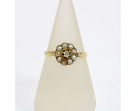 Early 20th century diamond and seed pearl ring, stamped 18ct 