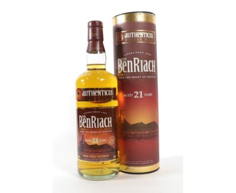 Benriach 21 Years Old Single Peated Malt Scotch Whisky, 46% vol 70cl, in original cardboard tube (one bottle) 