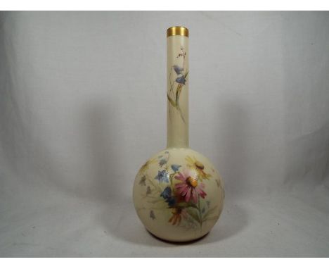 A Royal Worcester bud vase hand painted in a floral design on blush ivory ground 16.5cm (h), shape #1215 Est £30 - £50 