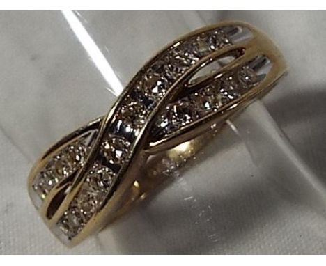 A lady's 9 ct gold ring set with diamonds, size K + 1/2, approx weight 2.52 gm (all in)
