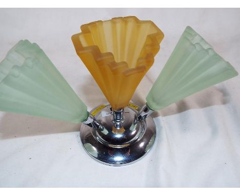An Art Deco epergne with three coloured glass flutes on a plated base, 14cm (h) - Est £30 - £50