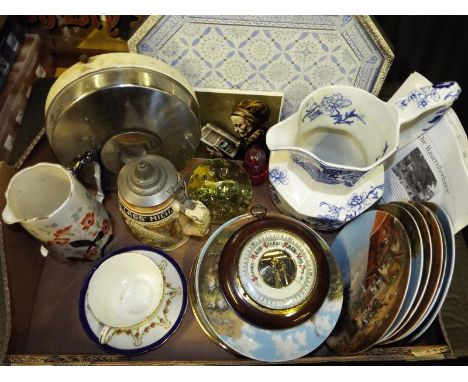 A good mixed lot to include a quantity of good quality collector plates, a Mason's water jug, paperweights, German stein, a w