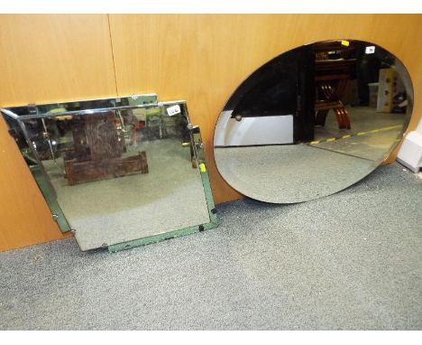 A large good quality oval bevel edged wall mirror 60cm x 90cm and an unusual Art Deco wall mirror, 47cm x 50cm (2)