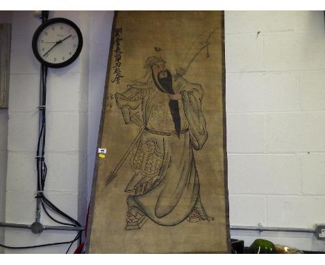 A Chinese scroll signed and character marks, overall length 175 cm x 63 cm