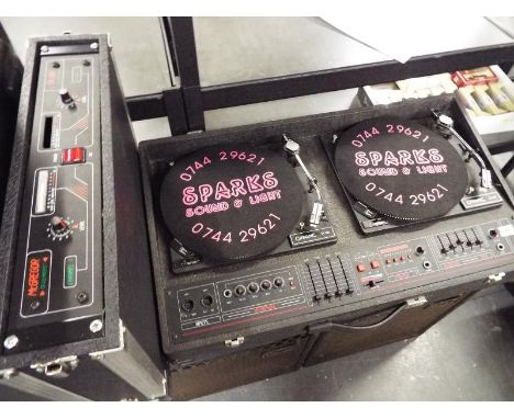 A disco console with twin turntables, Citronic CL12D and a McGregor CR400 amplifier in flight case