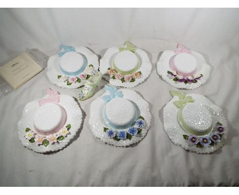 A collection of six Aynsley ceramic hats from the Summer Flowers range, some with certificates, unboxed included in the lot i