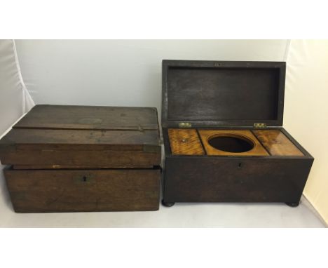 A Victorian mahogany tea caddy; together with a writing slope