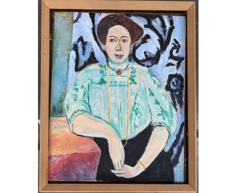 A 20th century portrait of a lady, acrylic on paper, approx. 49.5x29.5cm, together with 3 unframed paintings (4) 