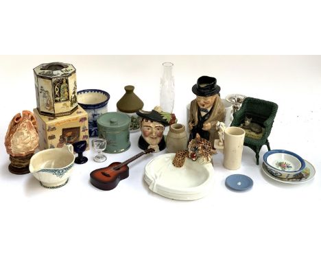 A mixed lot to include Peek, Freen &amp; Co. tin; Doulton Winston Churchill jug; carved shell; Doulton Burslem; vintage eye b