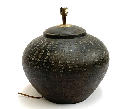 A bulbous ceramic table lamp, 28cmH to top of fitting 