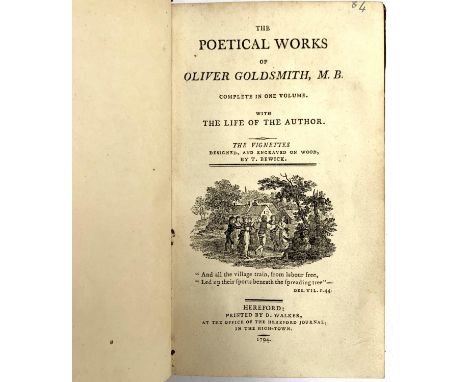 Goldsmith, Oliver, 'The Poetical Works', 16mo, three quarter Morocco, illustrated by Thomas Bewick, first edition, Hereford 1