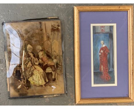 Hand coloured print on glass, 20x27cm; together with a painted black and white photograph, 7.5x20cm (2) 