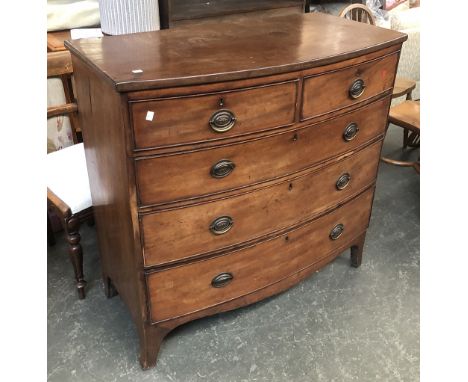 A Victorian mahogany bowfront chest, of two short over three long drawers, on bracket feet, 105x53x103cmH 