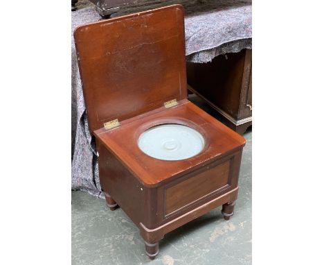 A 19th century mahogany commode stool, with ceramic liner and lid, 52cmW 