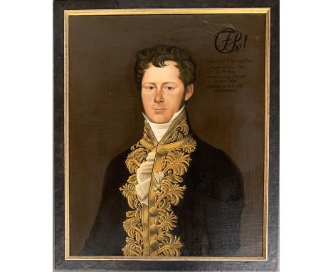 A modern portrait of a gentleman in 19th century military dress, 76x62cmH 