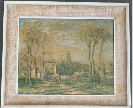 After Camille Pissarro, Entrance to the Village of Voisins, textured print on canvas, 44x54cm 
