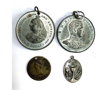 Four medallions to include Queen Victoria coronation 1838, Queen Victoria Diamond Jubilee 1897, King Edward VIII coronation 1