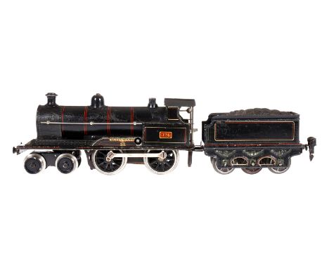 Märklin engl. 2-B Dampflok ”Queen Mary 326” E 1030 LNWR, Spur 0, Uhrwerk intakt, schwarz, mit Tender, Bremse und v+r (Knauf f