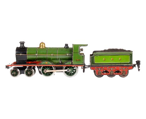 Märklin engl. 2-B Dampflok ”294” E 1030 GNR, Spur 0, Uhrwerk intakt, mit Tender, Bremse und v+r, 1 Puffer vom Tender fehlt, L