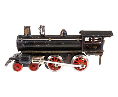 Märklin amerik. 2-B Dampflok AE 1030, Spur 0, Uhrwerk intakt, grau/schwarz, mit Bremse, v+r, Glocke und Kuhfänger, Tender und
