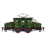 Märklin E-Lok, Spur 0, Uhrwerk intakt, grün, LS tw ausgeb., gealterter Lack, Z 3