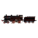 Bing 2-B Dampflok, Spur 0, elektr., schwarz, mit Tender und 1 el. bel. Stirnlampe, tw