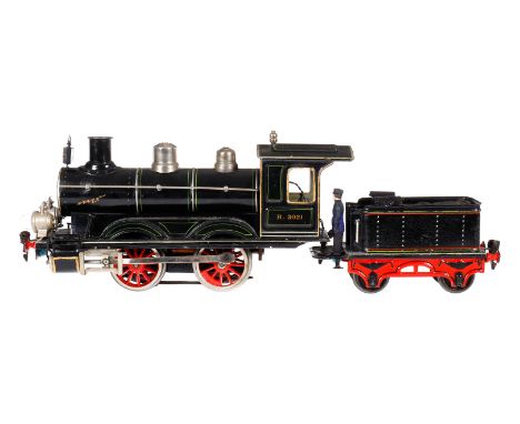 Märklin B-Dampflok R 3021, Spur 1, uralt, Starkstrom, schwarz, mit Tender, Schalteinheit im Führerhaus, 1 imit. und 2 el. bel