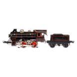 Bing B-Dampflok 3015, Spur 0, Starkstrom, schwarz, mit Tender und 1 el. bel. Stirnlampe, LS tw