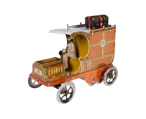 G &amp; K Lieferwagen 518, Blech, CL, Federwerkantrieb intakt, mit 1 DT, Gepäckstück und Fahrerfigur, LS und Alterungsspuren,