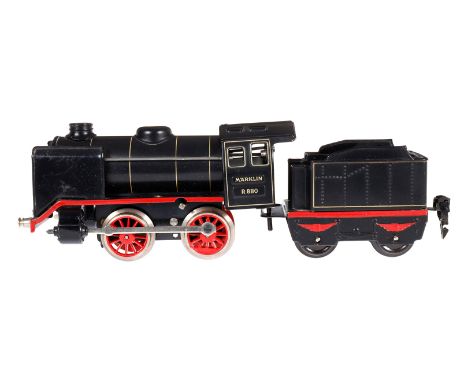 Märklin B-Dampflok R 880, Spur 0, Uhrwerk intakt, schwarz, mit Tender und gW, LS und gealterter Lack, im Karton, Z 2-3