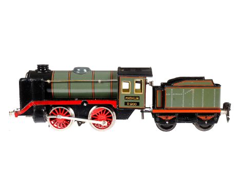 Märklin B-Dampflok R 900, Spur 0, Uhrwerk intakt, grau/schwarz, mit Tender und kW, LS tw ausgeb., gealterter Lack, im tw besc