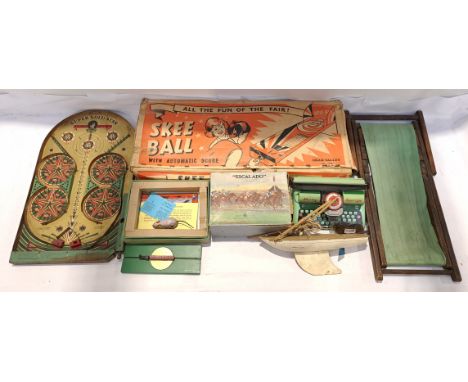 Chad Valley, Hawkin &amp; Similar, a boxed and unboxed Group of Vintage Toys. Includes Skee Ball with others. Although unchec