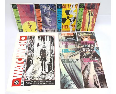Quantity of DC&nbsp;Alan Moore Watchmen &amp; V for Vendetta Comics. &nbsp;Includes #1 First Appearance of the Watchmen &amp;