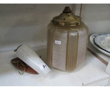 An Art Deco ceiling light and wall light