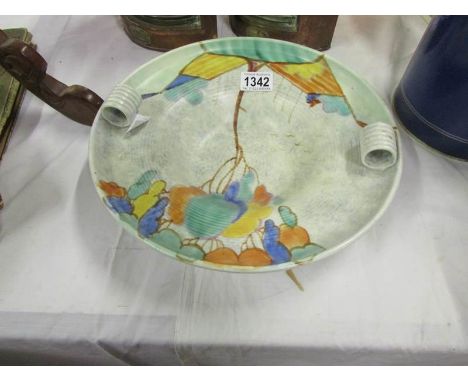 An Art Deco twin handled hand painted bowl