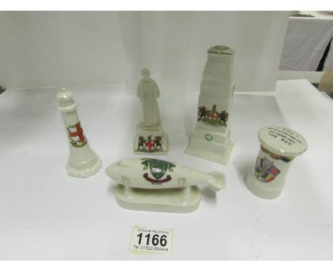 2 Willow art, 2 Arcadian and one other item of crested china including WW1 post box