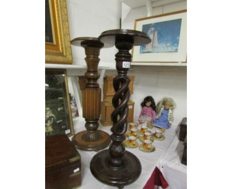 A barley twist torchere and a torchere with reeded column