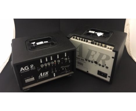 AER Compact 60/2 twin channel acoustic guitar amplifier, along with an AER AG 8 2/60A active monitor. Both come with AER carr