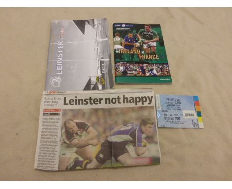 Irish Rugby Union first & last programmes to include Leinster v Ulster 31/12/2006 with ticket & match report last game played