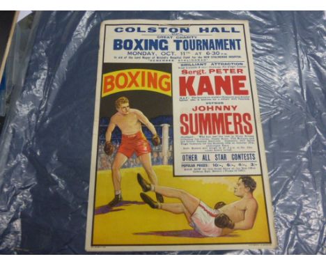 Boxing Poster - Vintage poster advertising Colston Hall, Bristol featuring Sergt Kane v Johnny Summers