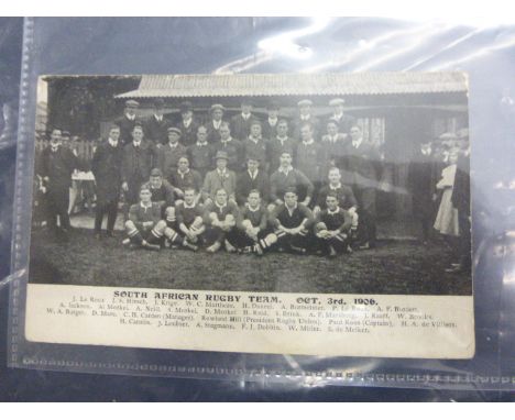 South Africa rugby union tourists 1906 first tour to UK postcard dated 3/10/06 and taken before game v England at Crystal Pal