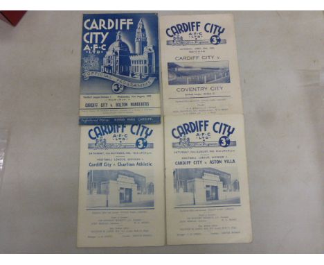 Four 1940's & 50s Cardiff City home football programmes to include 1948/49 v Coventry City, 1953/54 v Aston Villa & Charlton 