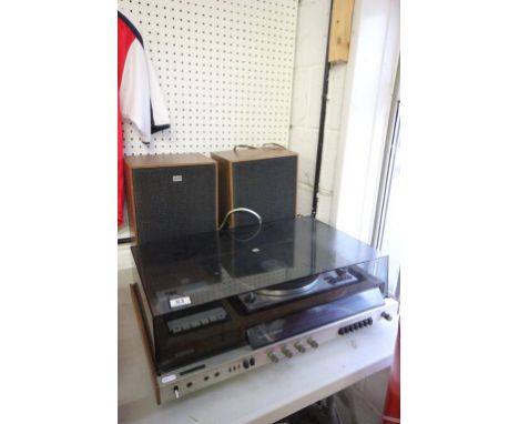 Vintage Sony record player with speakers and Garrard turntable