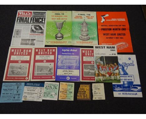 Football programmes/tickets - West Ham U 1963/64 FA Cup run, a selection of home and away programmes to include used tickets 
